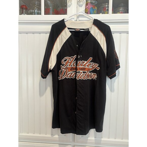Vintage Style Harley Davidson Since 1903 Black Orange Baseball Jersey Mens LARGE - Picture 1 of 8